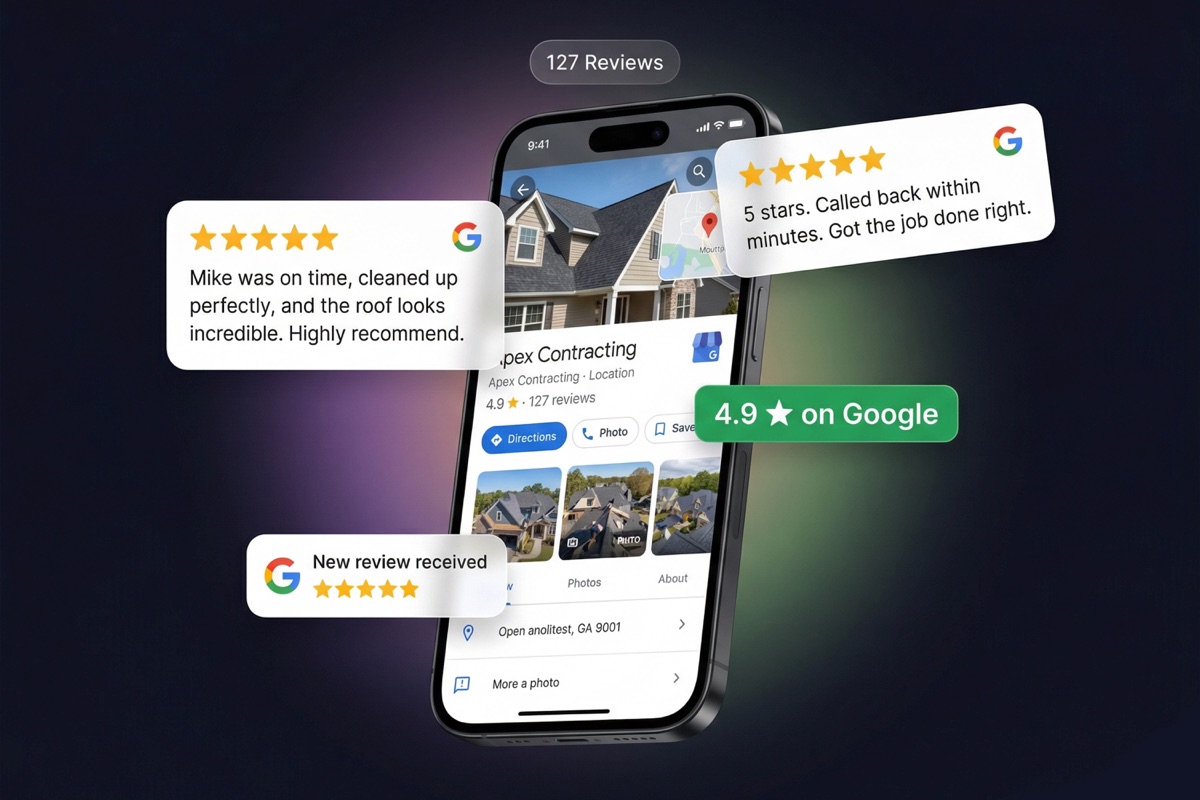 5-star Google review on phone screen
